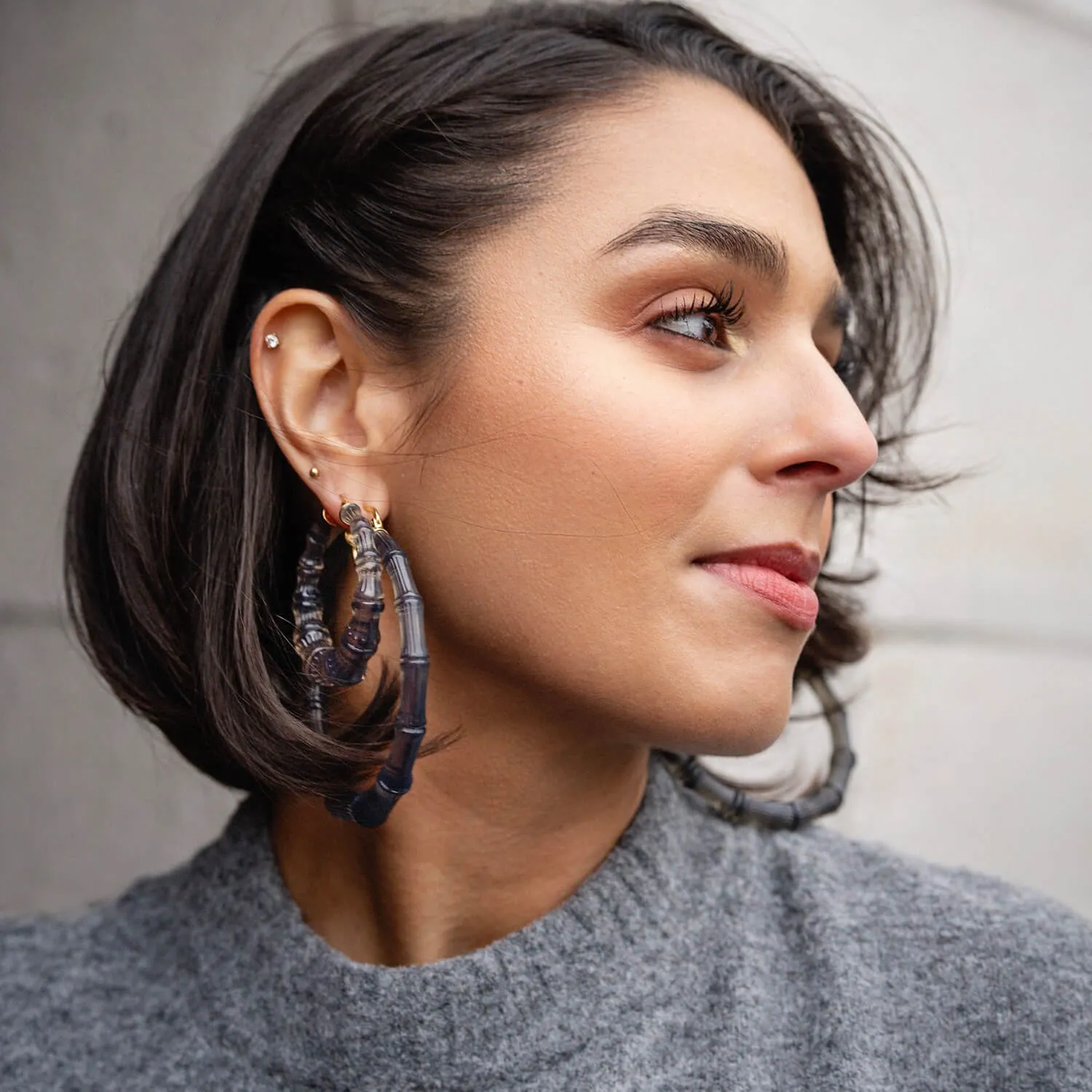 Blackberry Lucite Bamboo Hoop Earrings