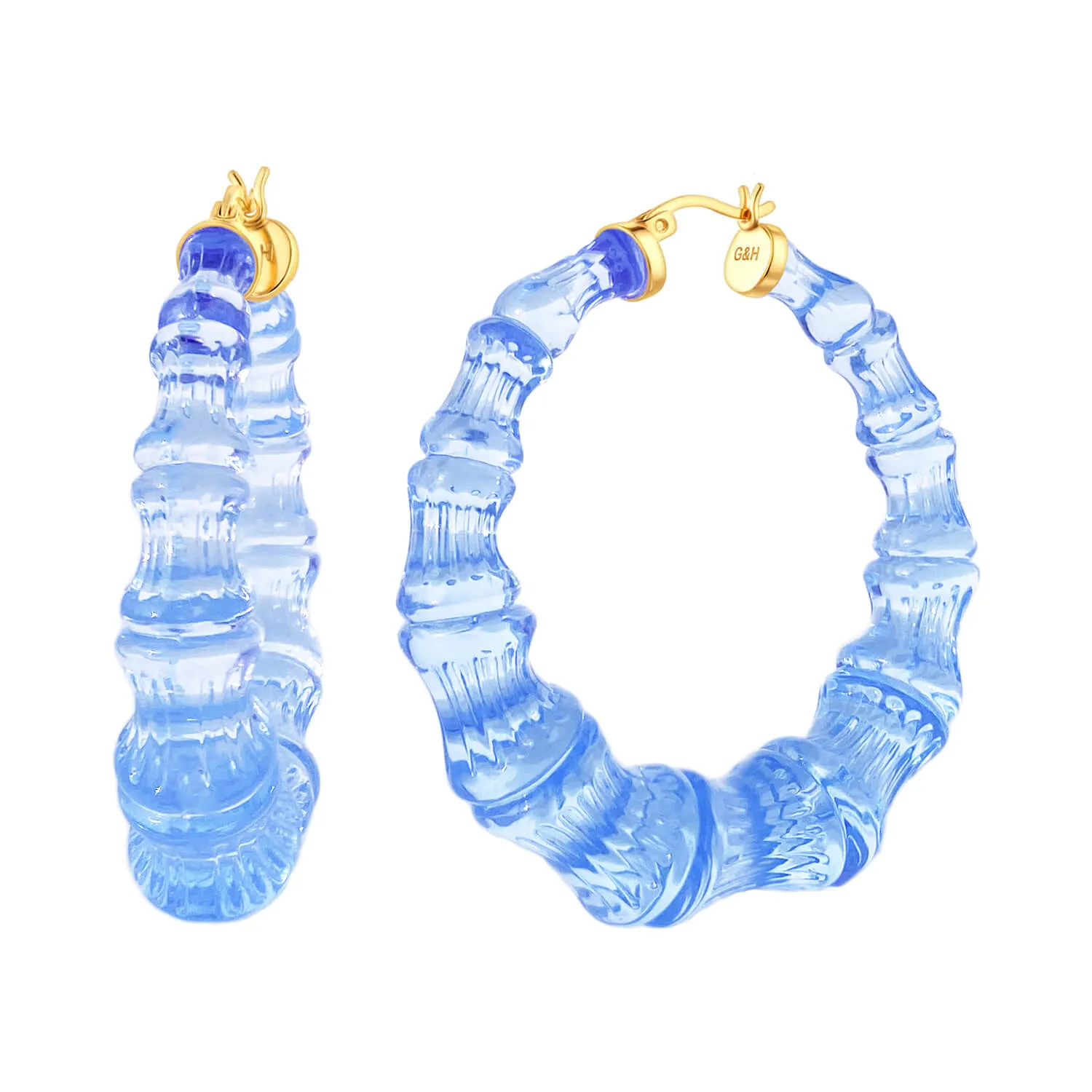 Blue Lucite Bamboo Hoop Earrings