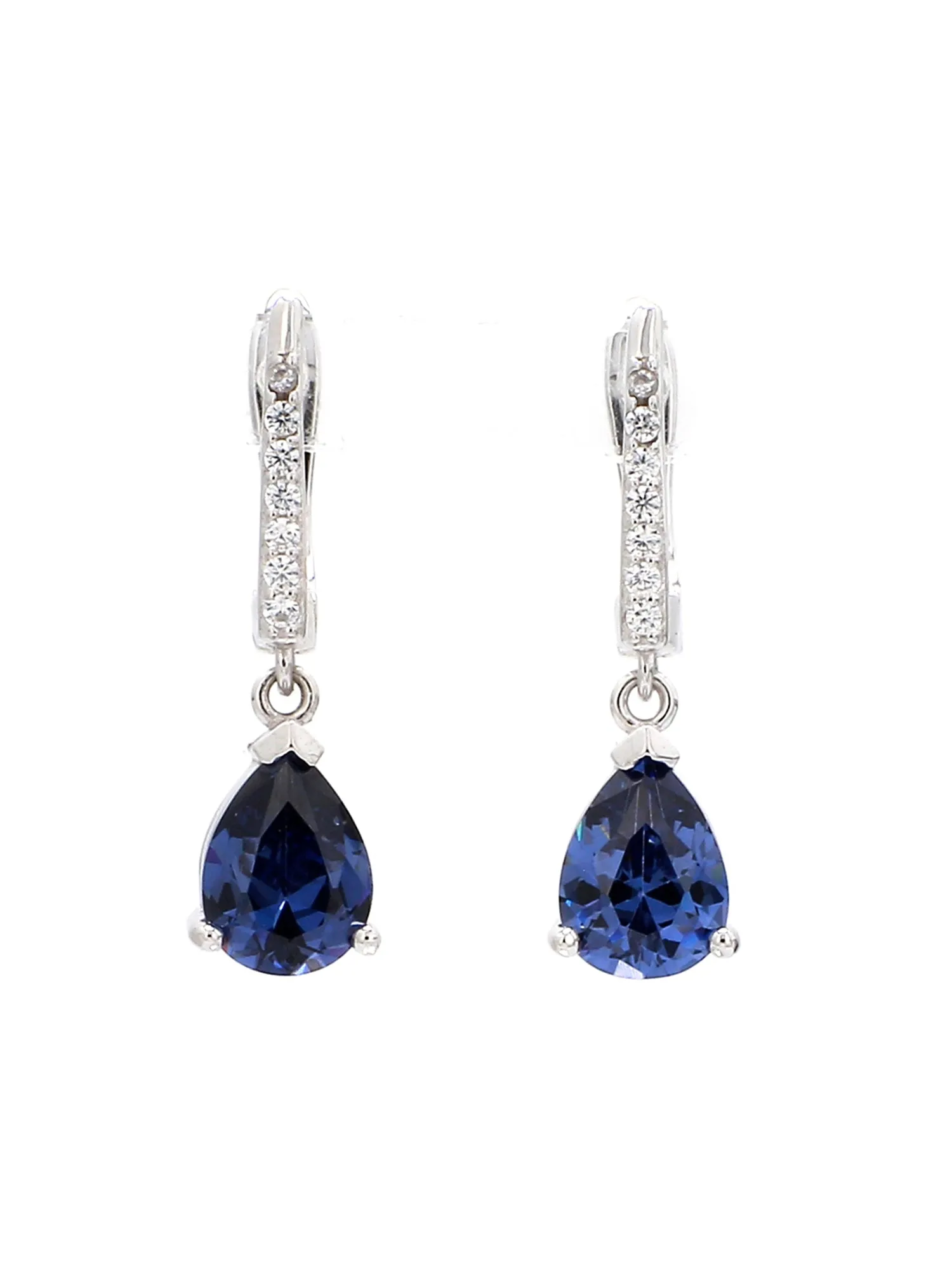 Blue Sapphire And American Diamond Dangle Earrings Made With 925 Sterling Silver