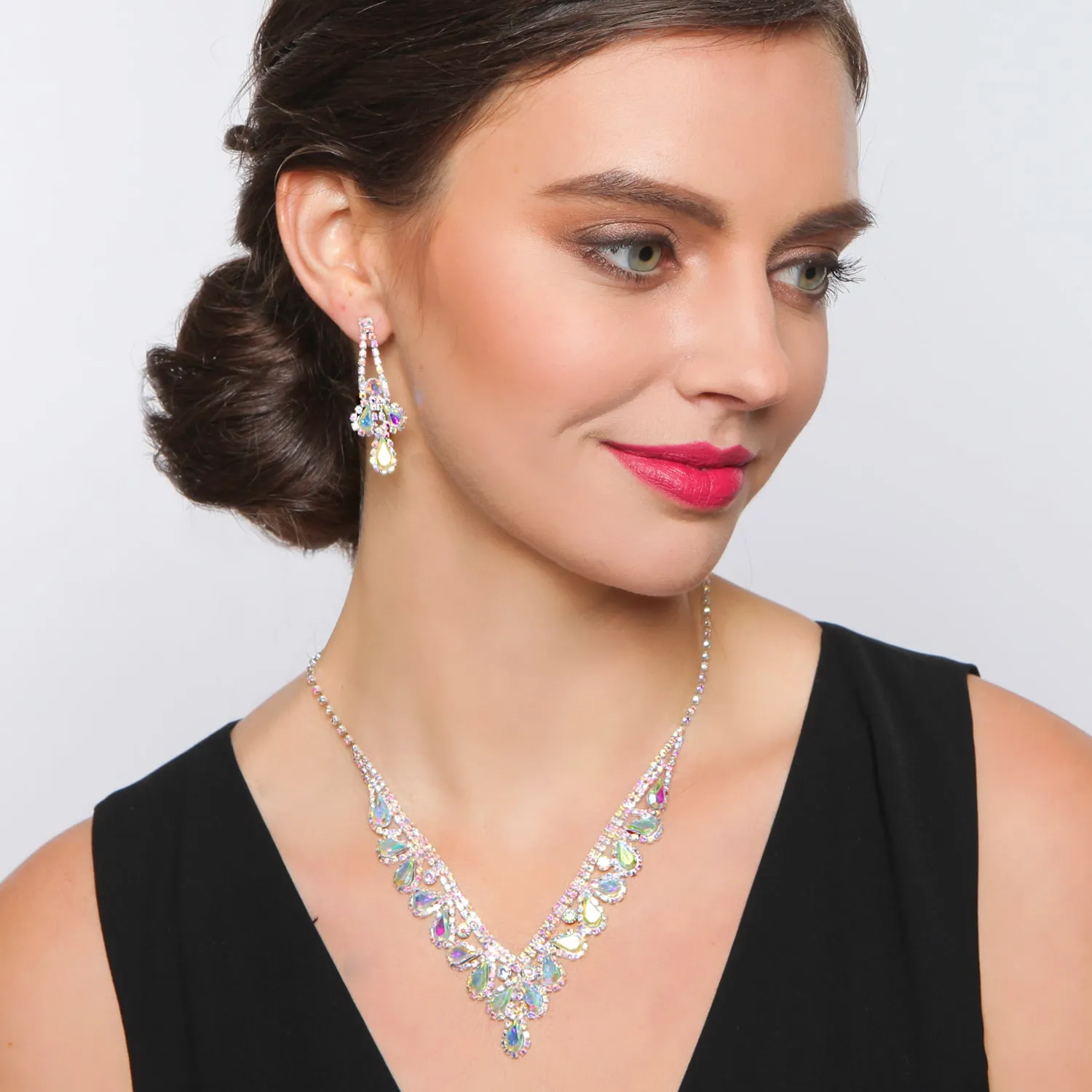 Brianna Teardrop Halo Stone Necklace & Earring Set