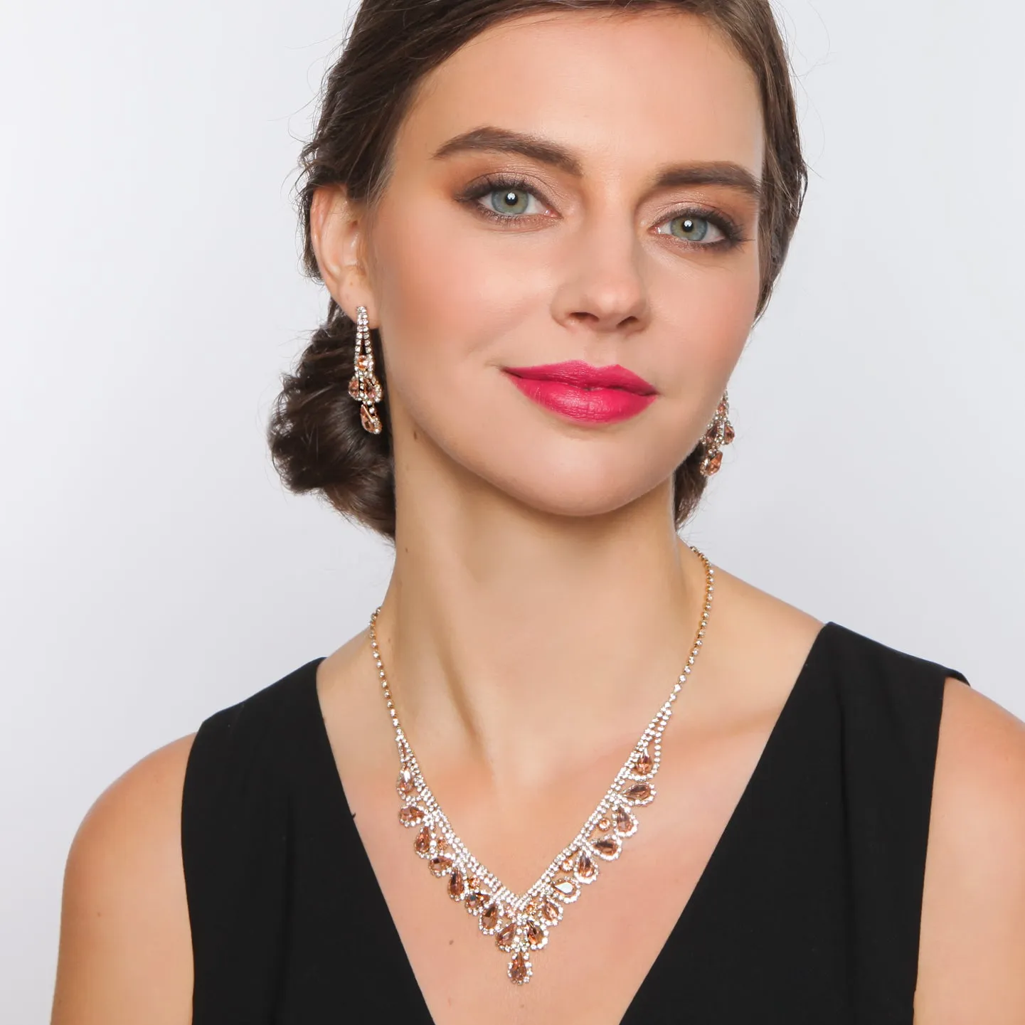 Brianna Teardrop Halo Stone Necklace & Earring Set