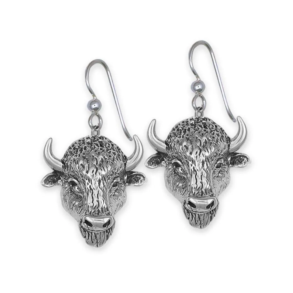 Buffalo Earrings Jewelry Sterling Silver Handmade Bison Earrings BUF1X-E