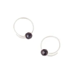 Chan Luu Faceted Black Sardonyx Eternal Spiral Huggie Earrings in Silver