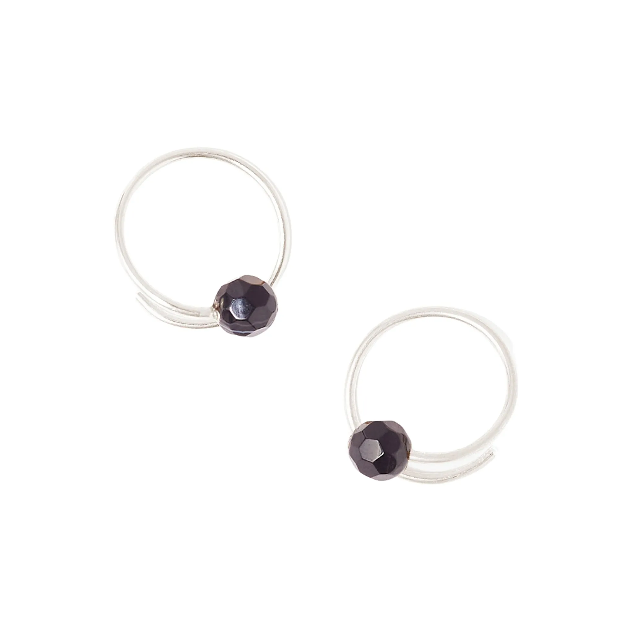 Chan Luu Faceted Black Sardonyx Eternal Spiral Huggie Earrings in Silver