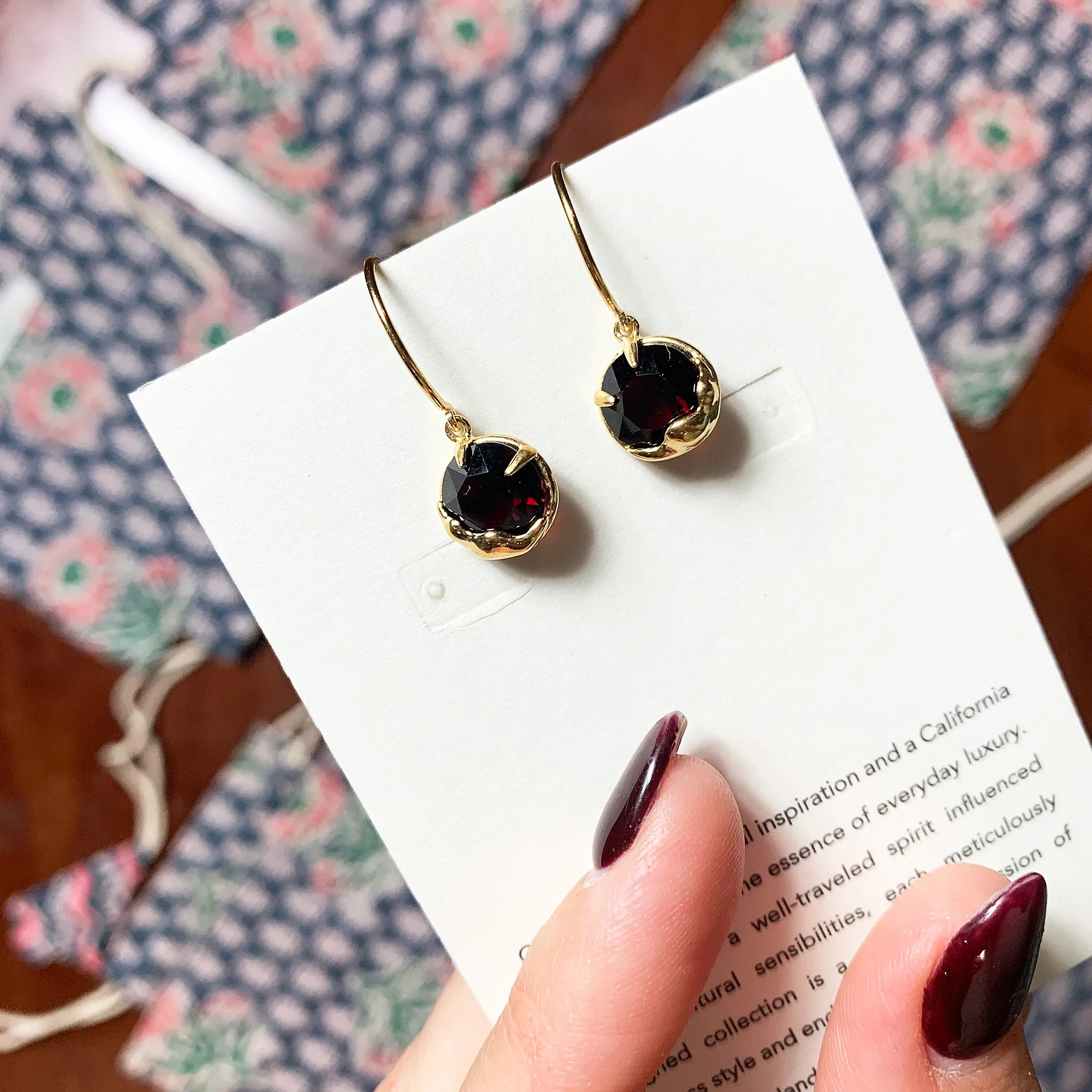 Chan Luu Gold Framed Dangle Earrings in Garnet Crystal and Gold Vermeil