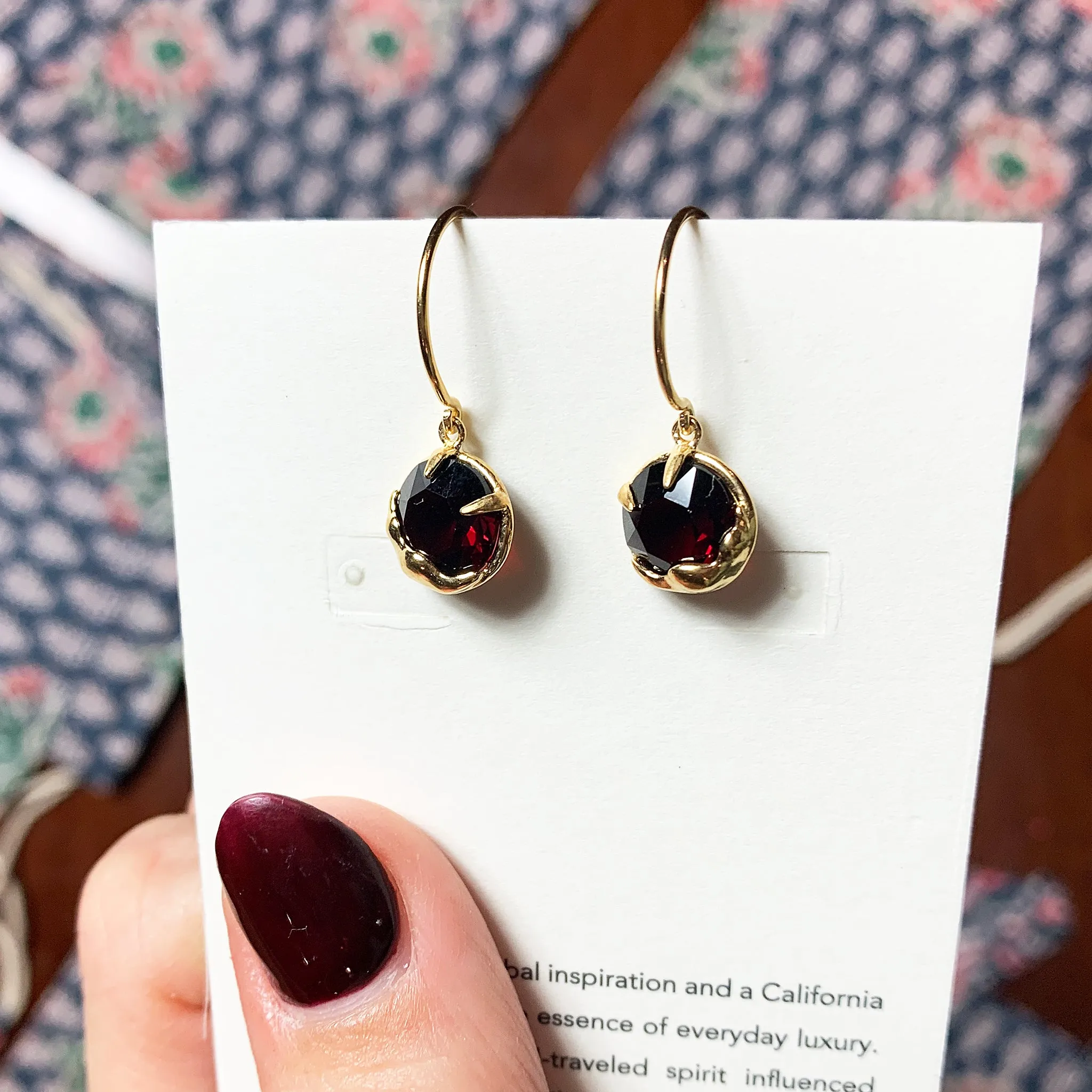 Chan Luu Gold Framed Dangle Earrings in Garnet Crystal and Gold Vermeil