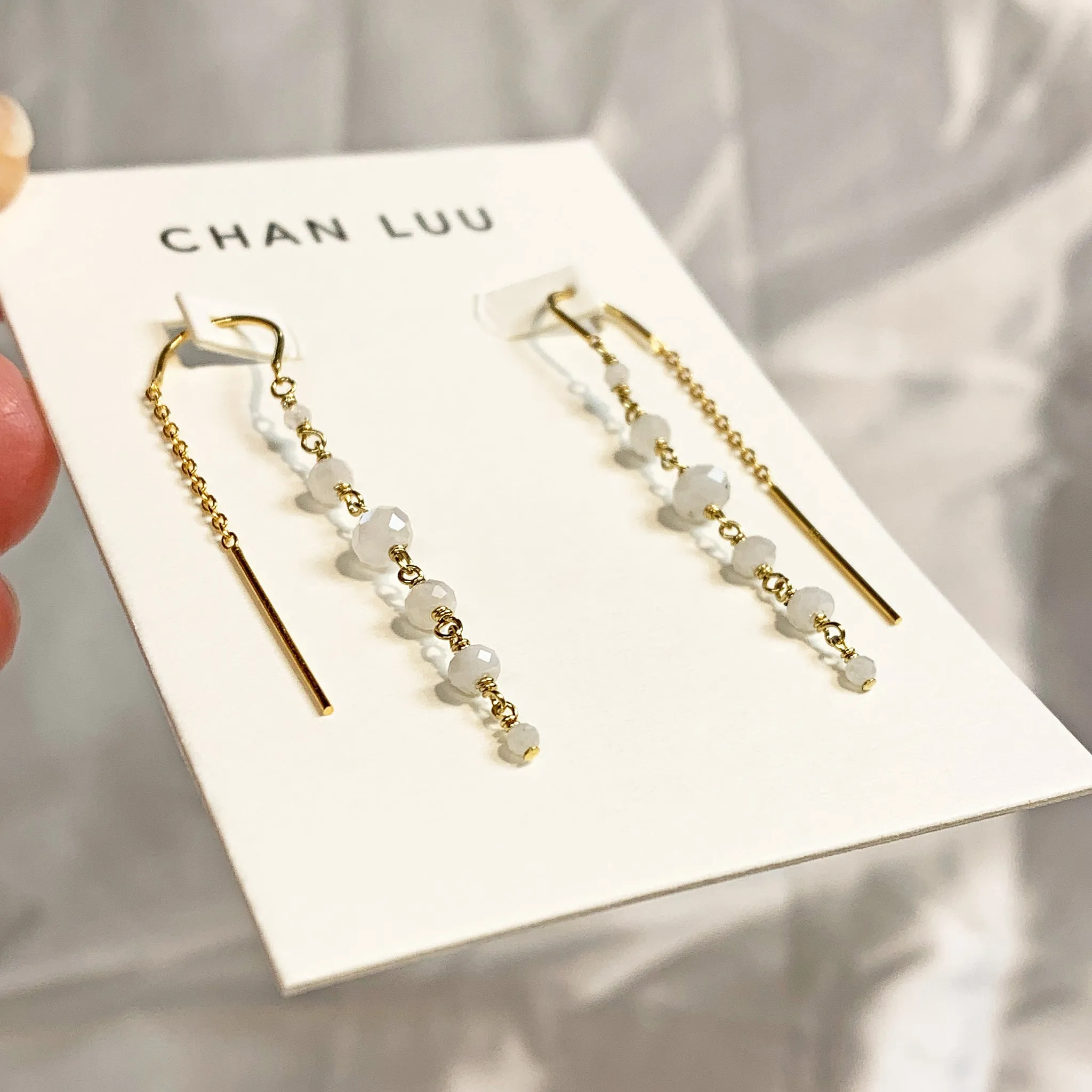 Chan Luu Tiered Threader Dangle Earrings in Moonstone and Gold