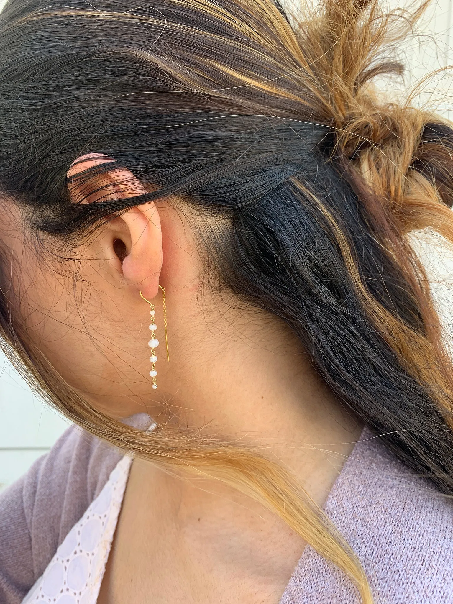 Chan Luu Tiered Threader Dangle Earrings in Moonstone and Gold