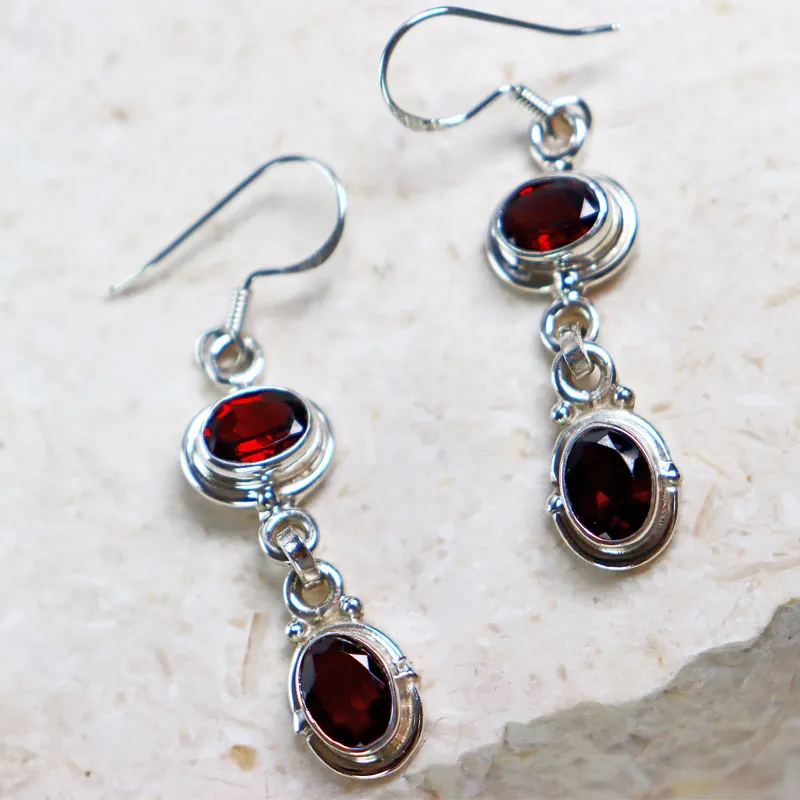 Charvi Garnet Silver Earrings