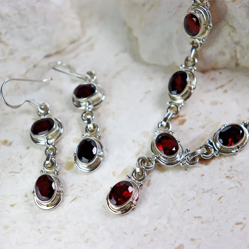 Charvi Garnet Silver Earrings