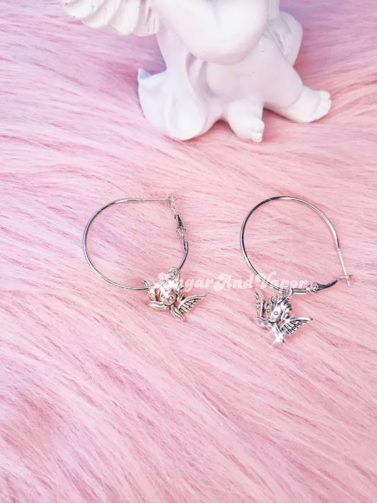 Cherub Angels Metal Hoop Earrings