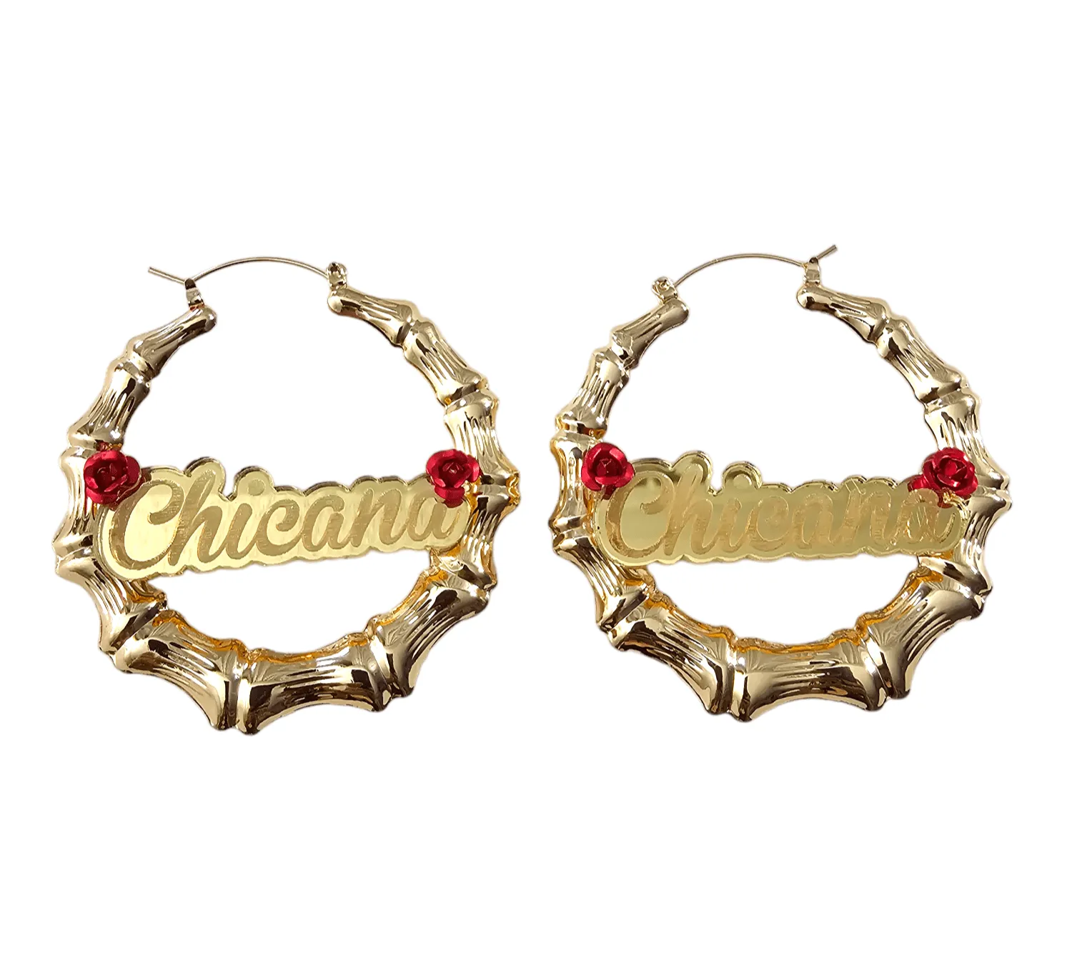 Chicana Rose Bamboo Hoop Earrings