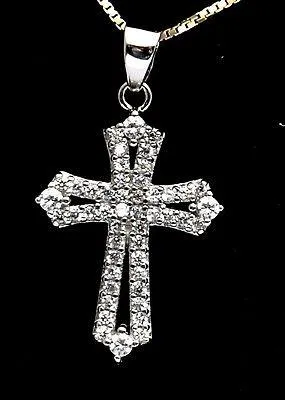 Christian Cross Pendant Sterling Silver 925 With Littels Crystal Gemstone