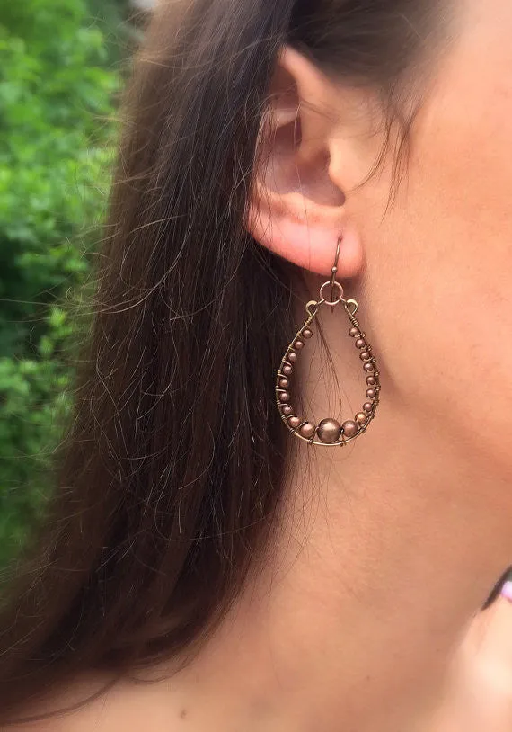 Copper Hoop Earrings, Wire Wrapped Copper Jewelry