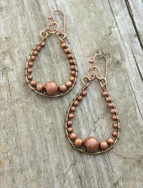 Copper Hoop Earrings, Wire Wrapped Copper Jewelry