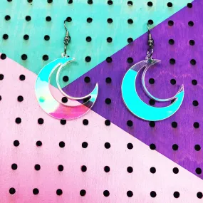 Crescent Moon Iridescent Dangle Earrings