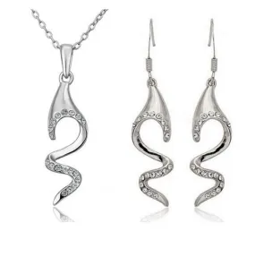 Crystal Fish Bone Necklace & Earrings Fashion Jewelry Set