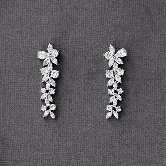 CZ Flower Dangle Earrings for Wedding