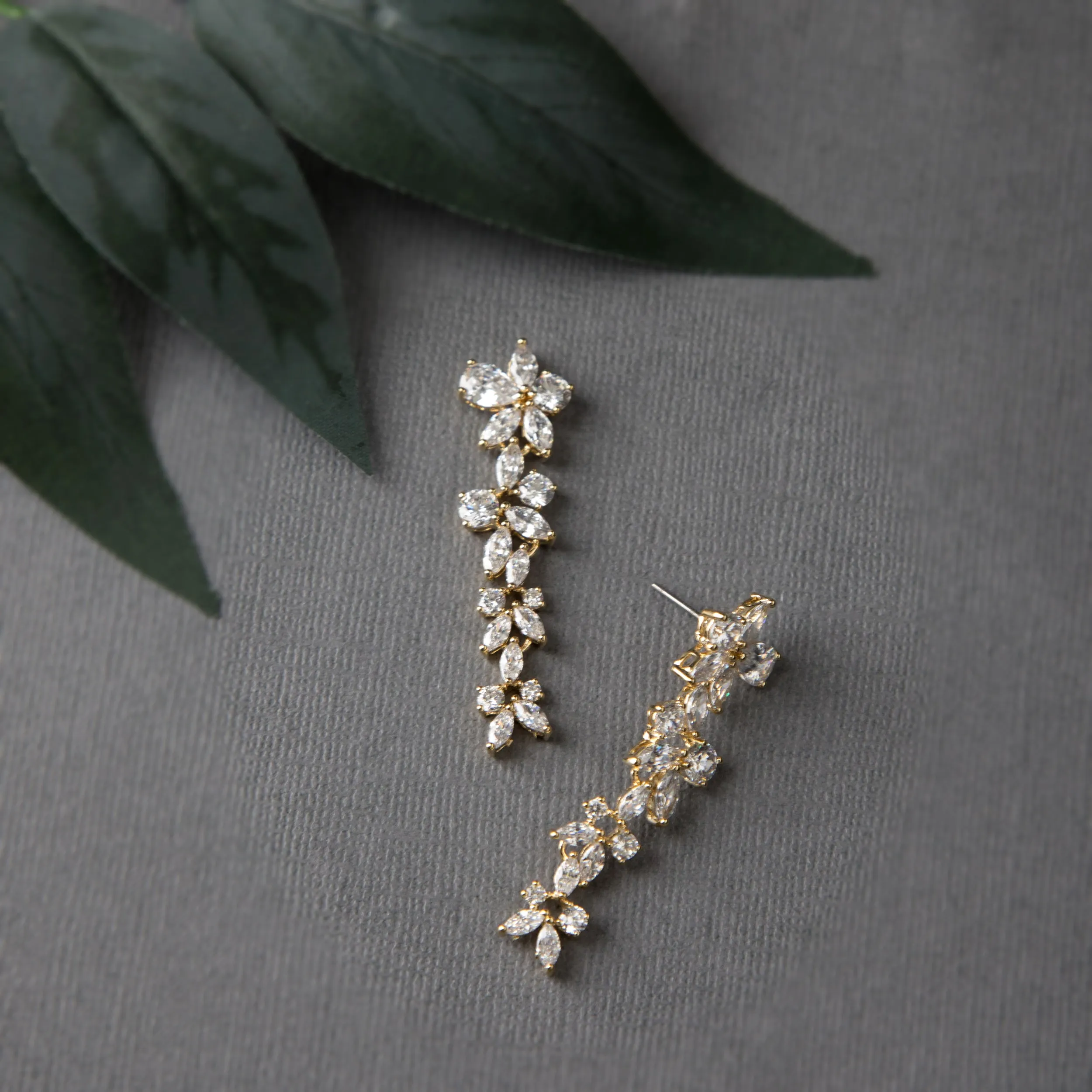 CZ Flower Dangle Earrings for Wedding