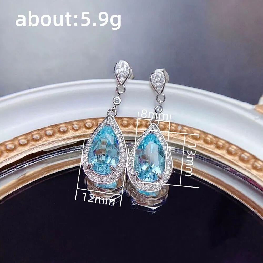 Delicate Dainty Pendant Bright Blue Crystal Earrings