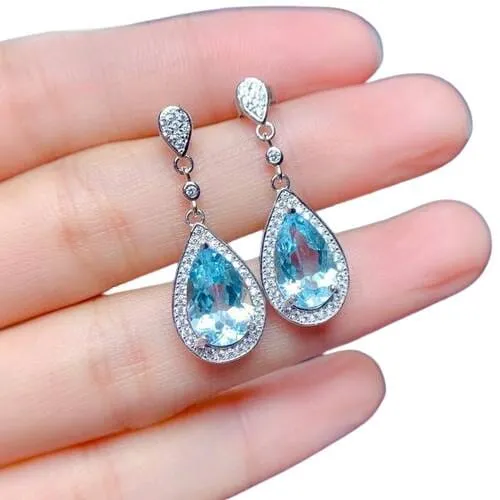 Delicate Dainty Pendant Bright Blue Crystal Earrings