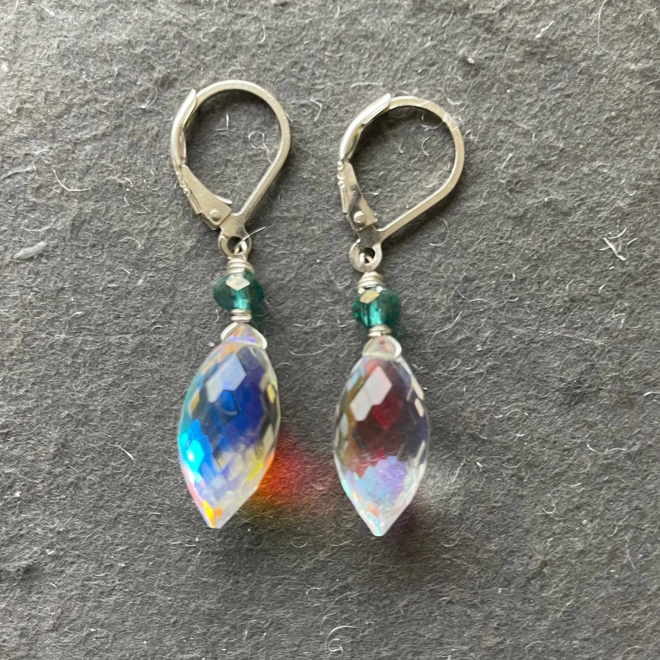 Dewdrop Rainbow Opalite and Crystal earrings, metal and earwire options