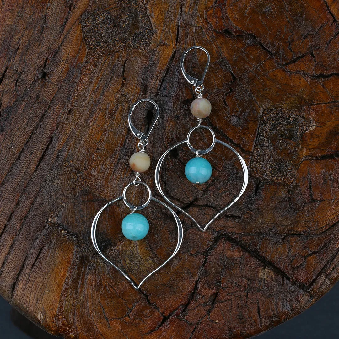 Dharma-Single - Lotus Petal Chandelier Earrings with Amazonite