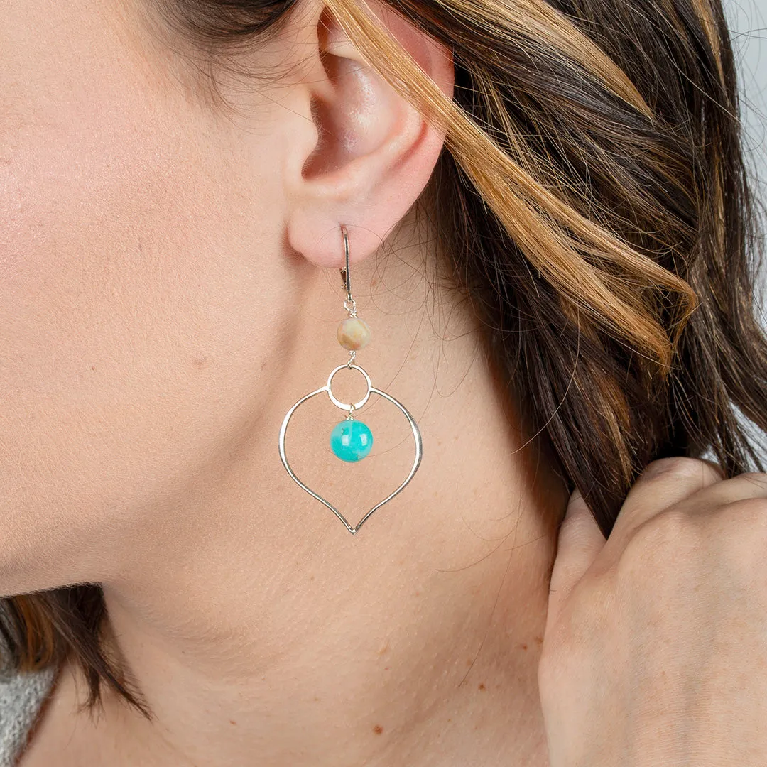 Dharma-Single - Lotus Petal Chandelier Earrings with Amazonite