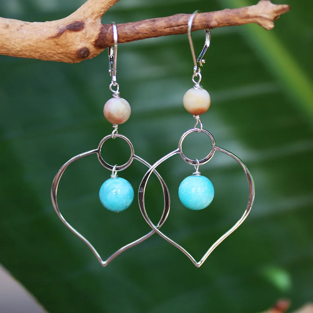 Dharma-Single - Lotus Petal Chandelier Earrings with Amazonite