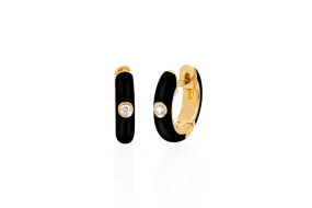 Diamond Black Enamel Huggie Earrings