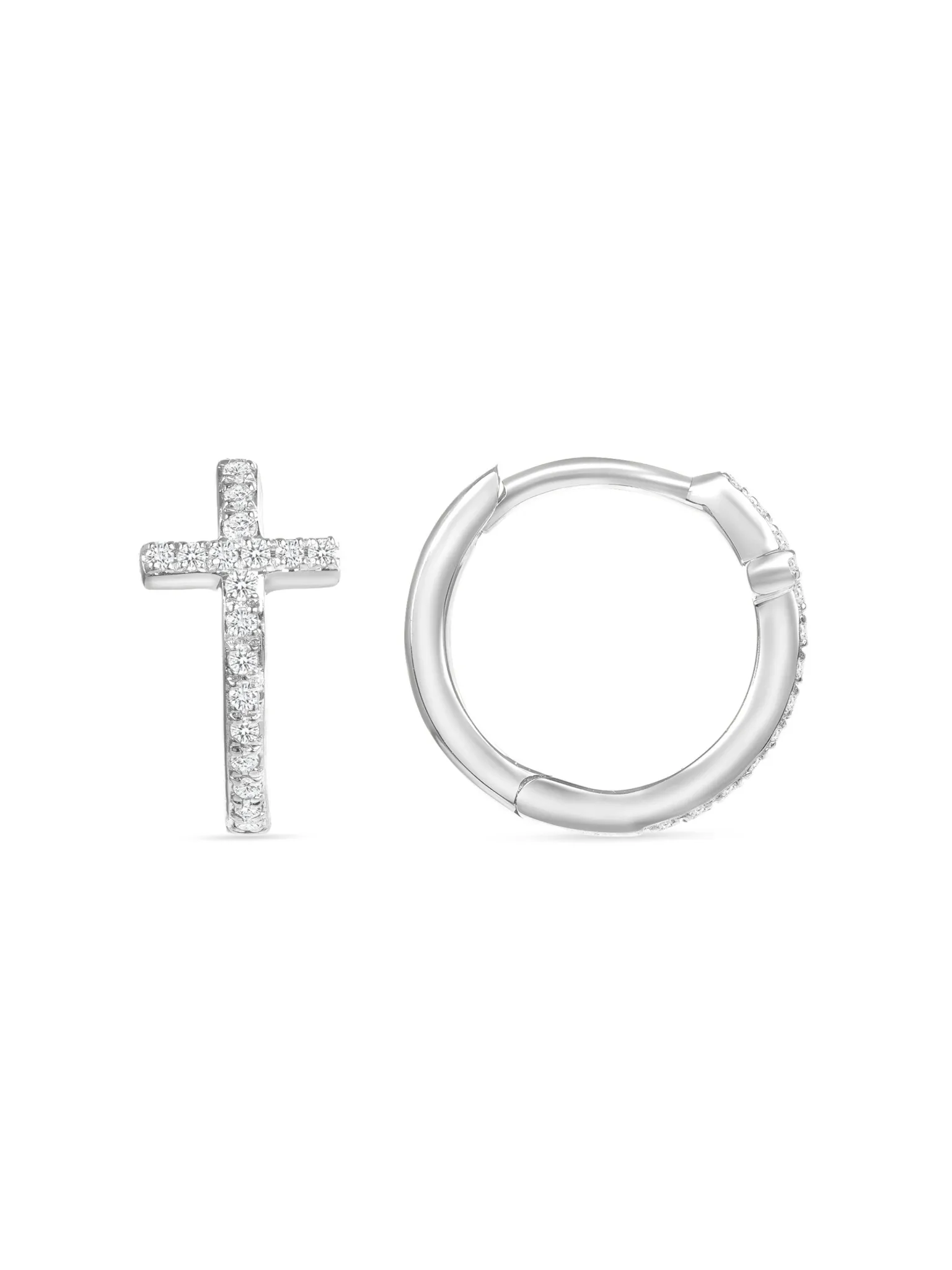 Diamond Cross Huggie Earrings 14K