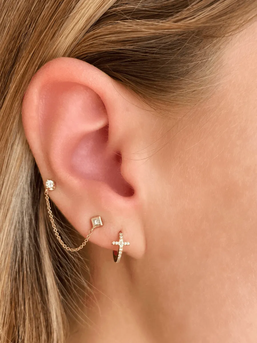 Diamond Cross Huggie Earrings 14K