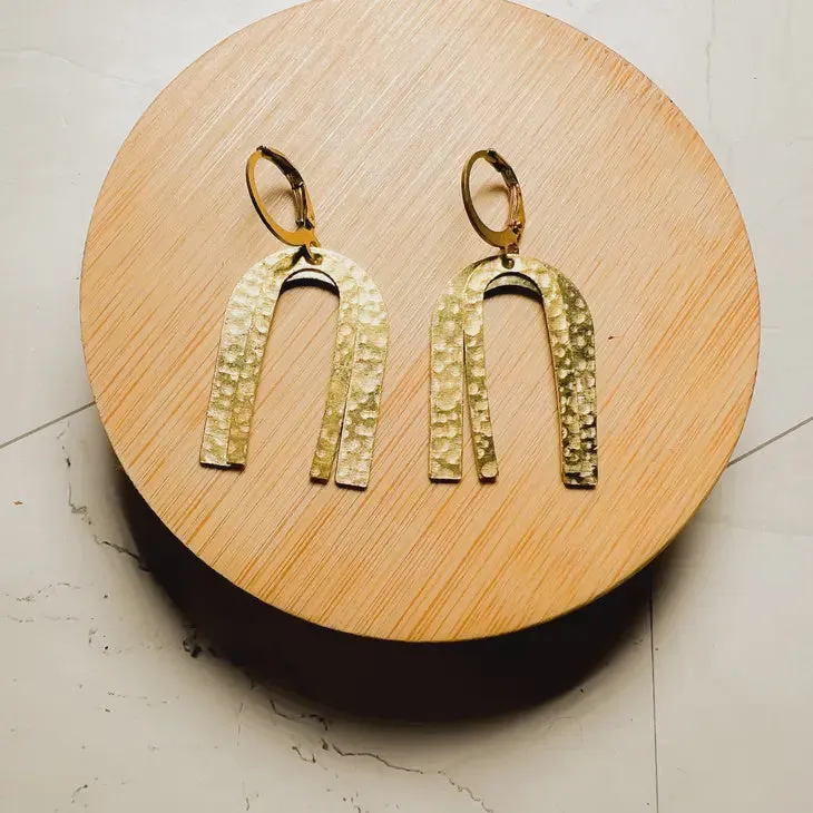 Double Rainbow Brass Arch Earrings