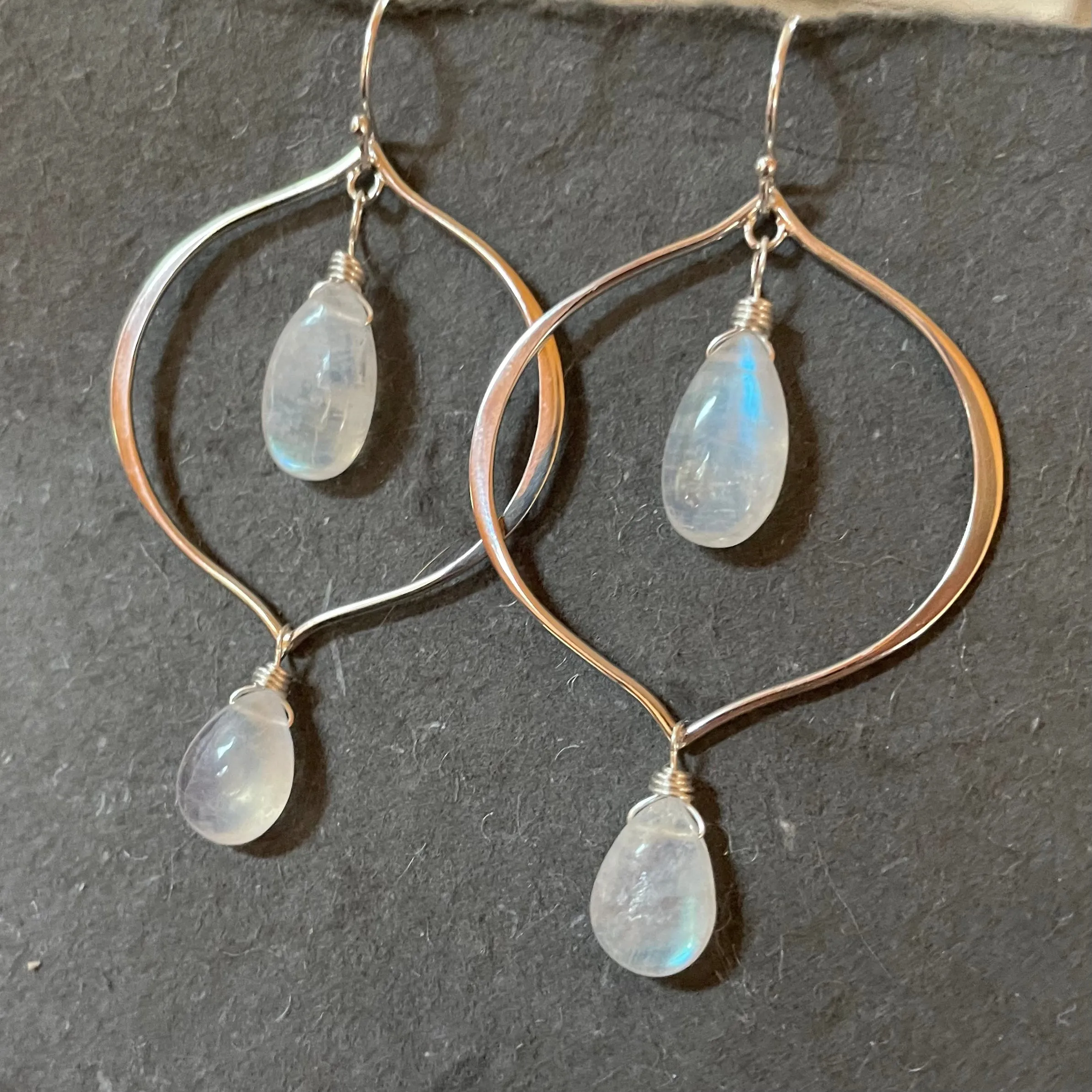 Double Rainbow Moonstone Hoop Earrings