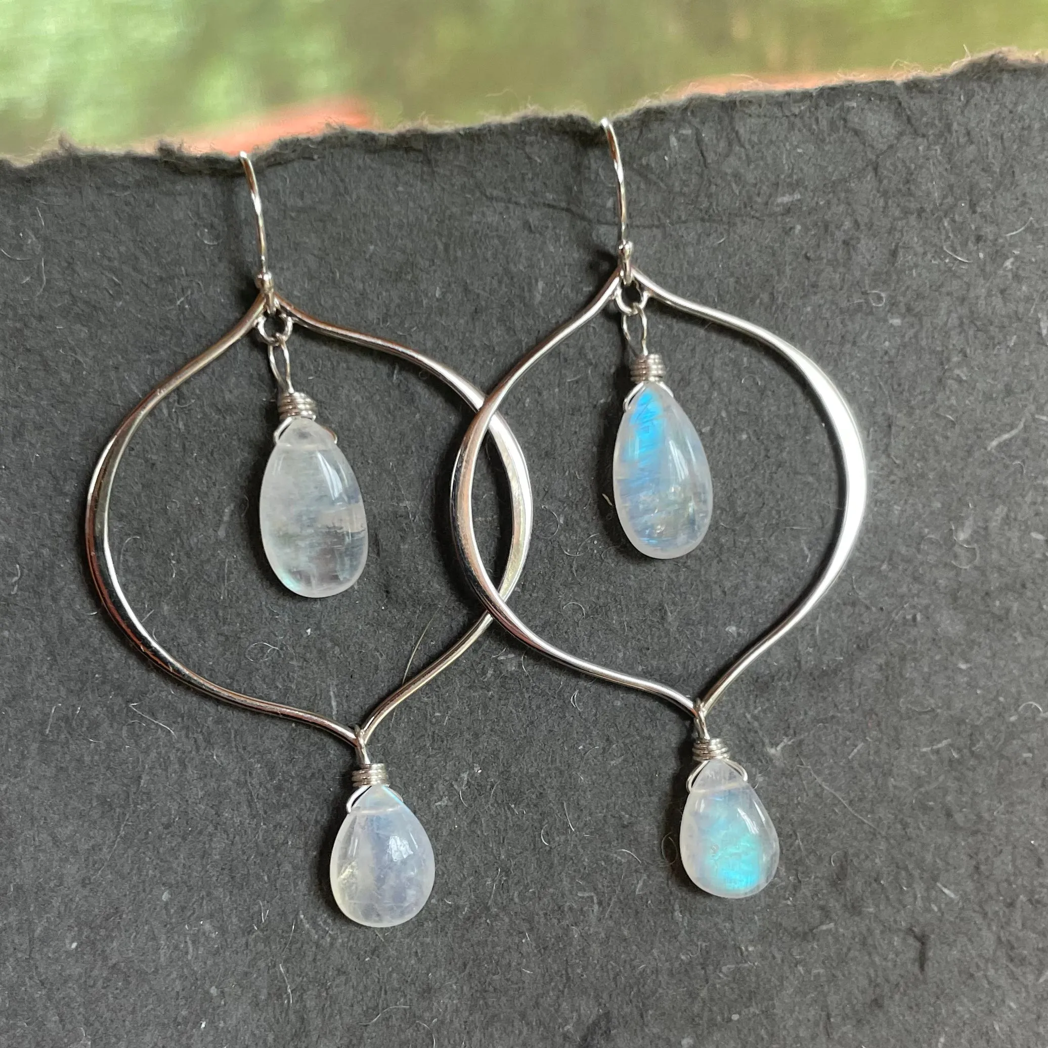 Double Rainbow Moonstone Hoop Earrings