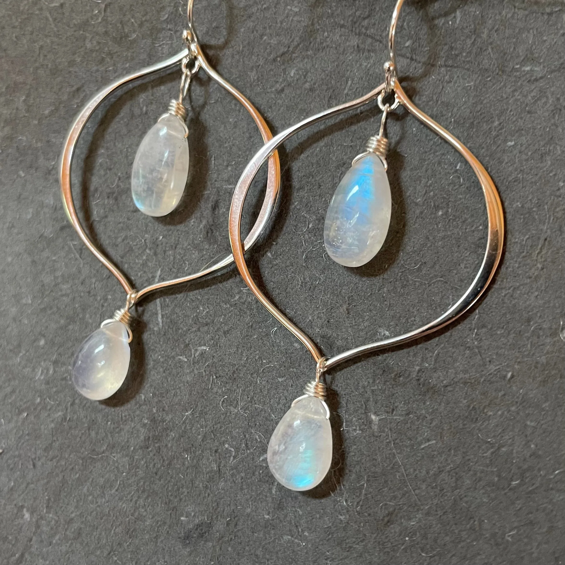 Double Rainbow Moonstone Hoop Earrings