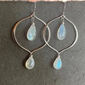 Double Rainbow Moonstone Hoop Earrings