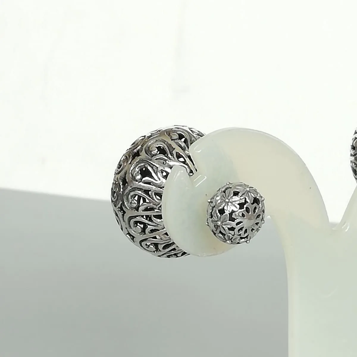 Double sided sterling silver ball studs | Indian front back earrings  | Chunky statement earrings | Filigree Silver jewelry | E913