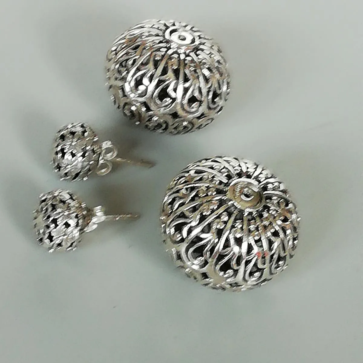 Double sided sterling silver ball studs | Indian front back earrings  | Chunky statement earrings | Filigree Silver jewelry | E913