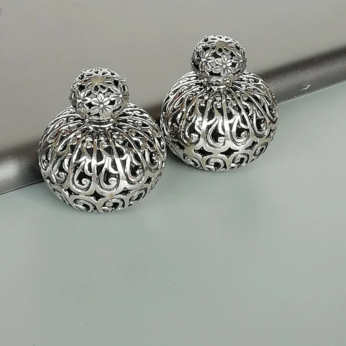 Double sided sterling silver ball studs | Indian front back earrings  | Chunky statement earrings | Filigree Silver jewelry | E913