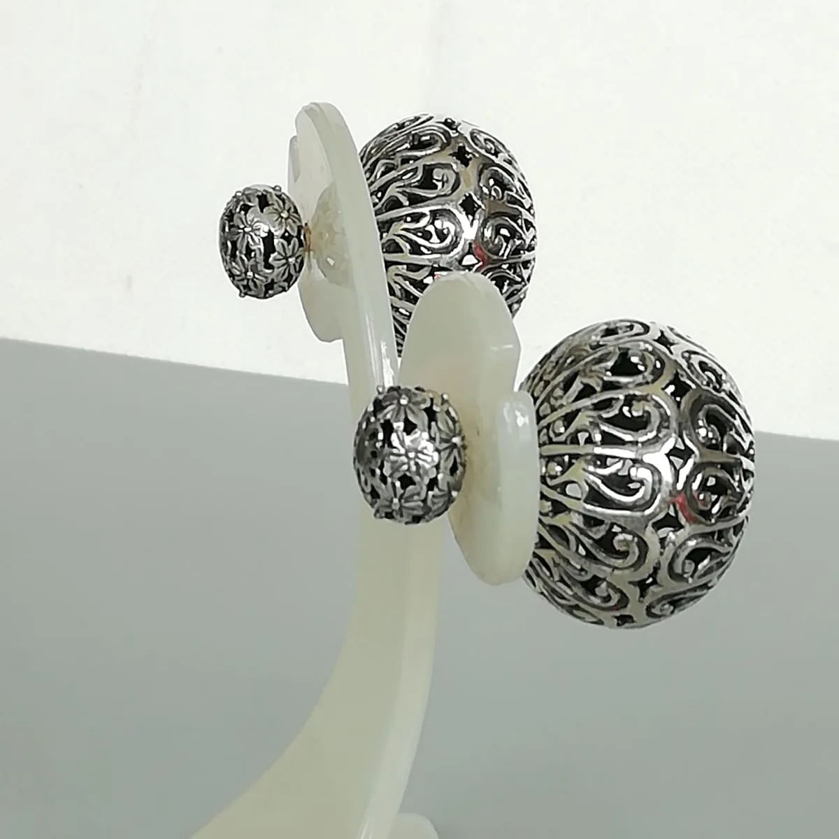 Double sided sterling silver ball studs | Indian front back earrings  | Chunky statement earrings | Filigree Silver jewelry | E913