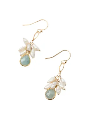 Dream Aquamarine & Pearl Cluster Earrings by Anne Vaughan