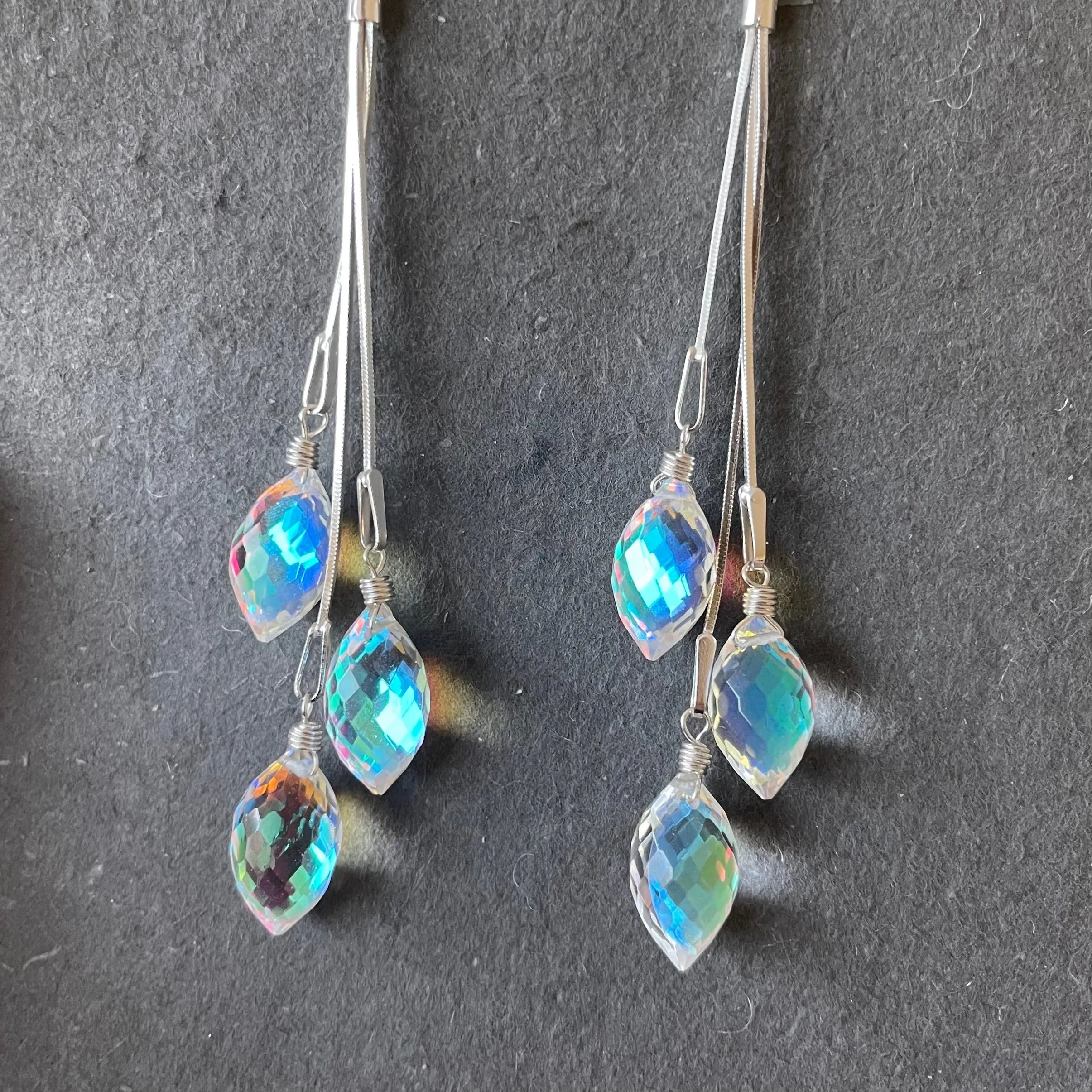 Dripping with Dewdrops Fire Rainbow Moonstone Teardrop Dangles, Earwire and metal choices