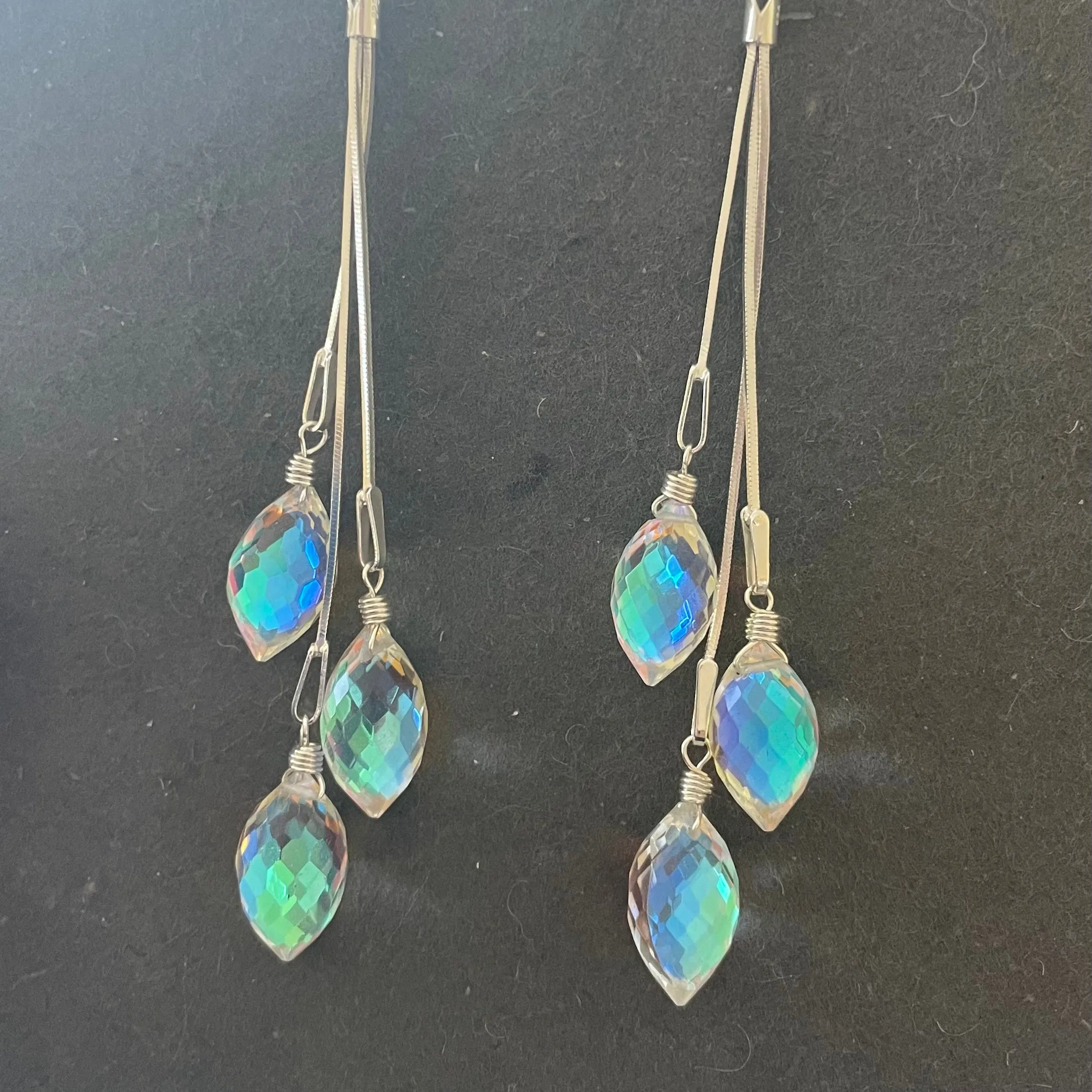 Dripping with Dewdrops Fire Rainbow Moonstone Teardrop Dangles, Earwire and metal choices