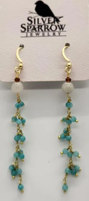 Earrings, Dangle w-Amazonite &  Carnelian Stones