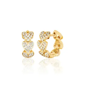 EF COLLECTION 14K YELLOW GOLD MULTI-HEART DIAMOND HUGGIE HOOP EARRINGS