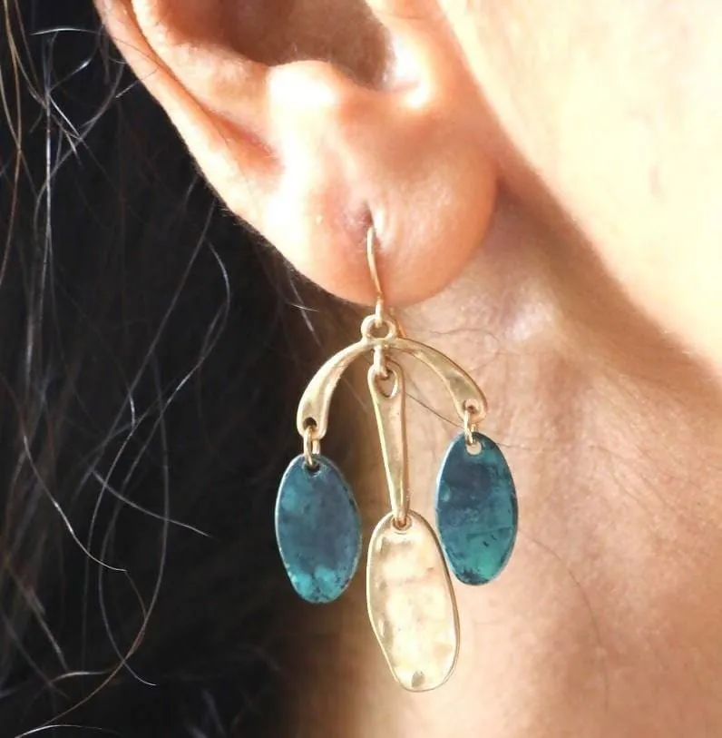 Egyptian Turquoise Earrings, Gold Dangling Earrings, Turquoise Ear Hoops, Gifts For Her, Bohemian Jewelry, Minimalist Jewelry, (SE19)