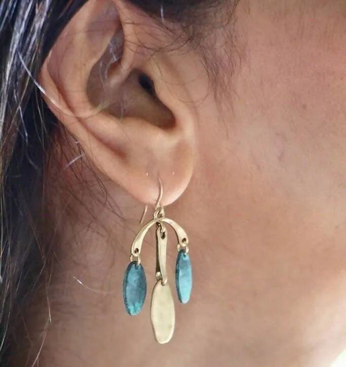 Egyptian Turquoise Earrings, Gold Dangling Earrings, Turquoise Ear Hoops, Gifts For Her, Bohemian Jewelry, Minimalist Jewelry, (SE19)