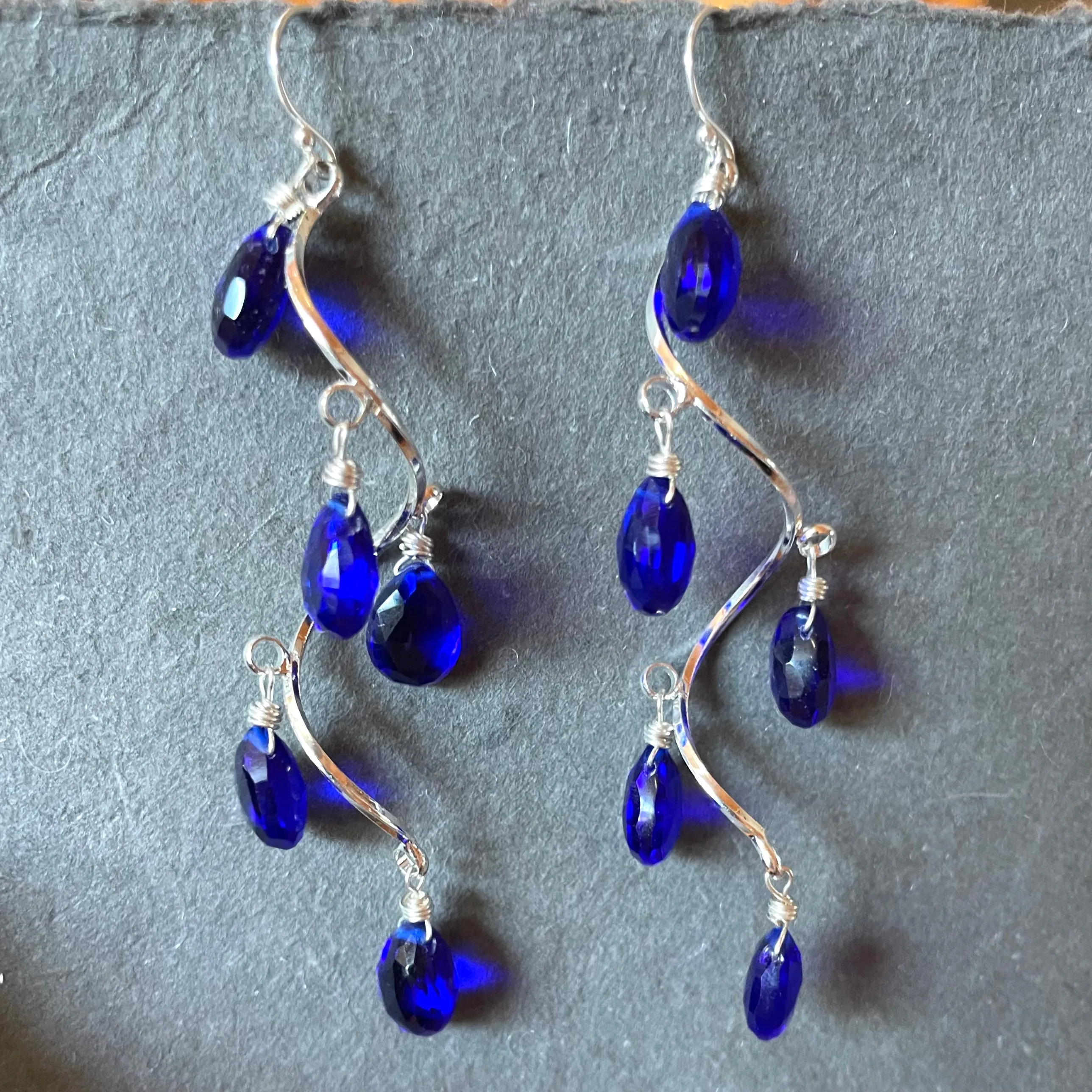 Electric Blue Spiral Silver Dangles