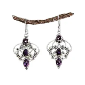 Ethnic Needle Water Drop Amethyst Hollow Earrings